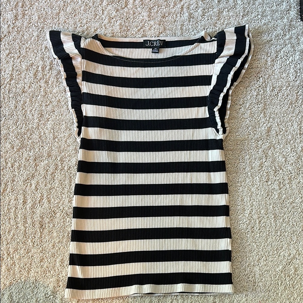 J. Crew Black and White Flutter Sleeve Blouse XS